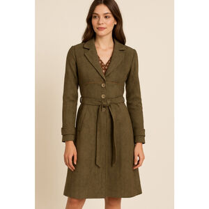 Salt & Pepper Herringbone Tweed Coat L Belted Floral Lining Vintage Boho Style